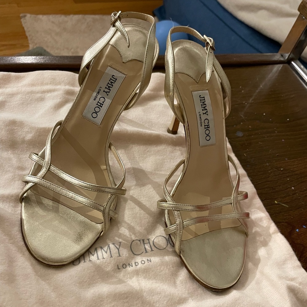 Jimmy Choo metallic gold heels, size 39 sandals